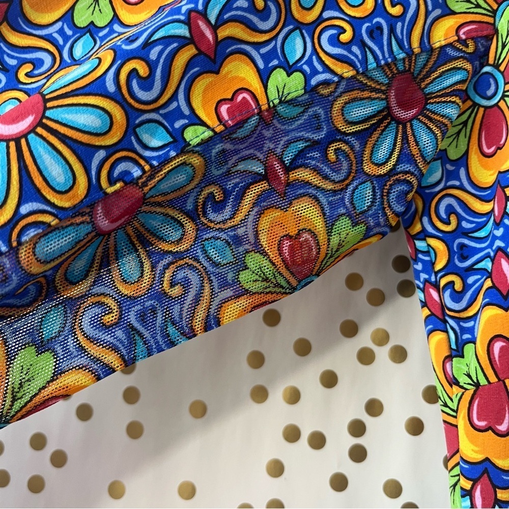 IBKUL Long Sleeve Floral Geometric Print Dress in Blue, Yellow, Red - Picture 5 of 9